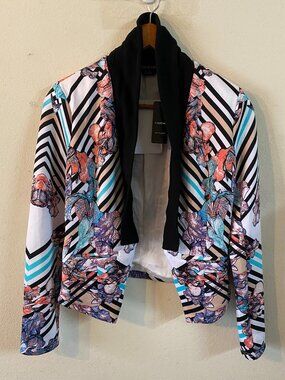 BEBE XS WHITE/BLACK/TEAL/PEACH/LAVENDER/BEIGE/TAN OPEN-FRONT CROPPED BLAZER